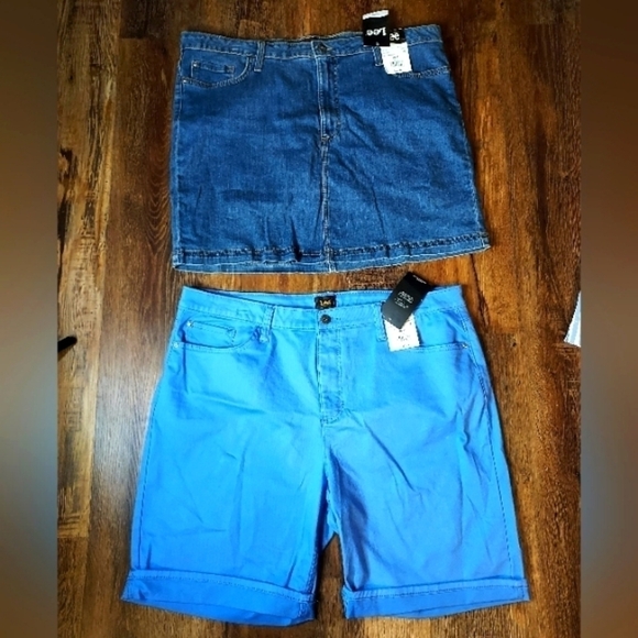 NWT LEE denim skort mid rise size 20" and Bermuda shorts mid rise size 20 plus - Picture 1 of 14